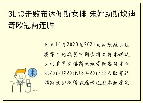3比0击败布达佩斯女排 朱婷助斯坎迪奇欧冠两连胜
